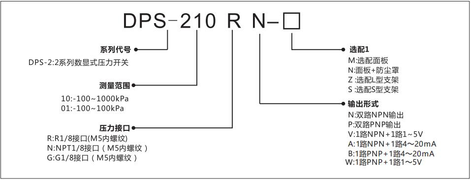 DPS-2數(shù)顯壓力傳感器型號(hào)說明